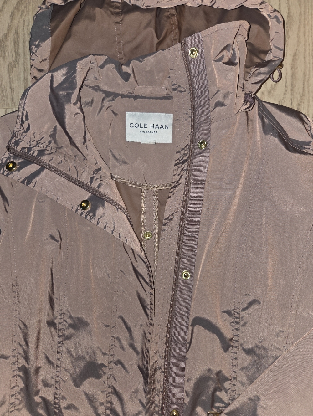 Cole Haan Packable Back Bow Hooded Rain Jacket - Dusty Rose